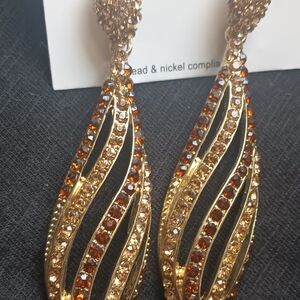 Elegant Gold and Brown Dangle Earrings